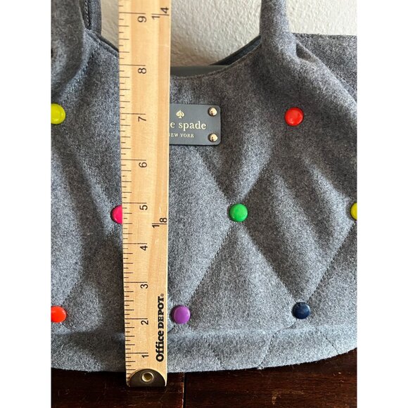 Kate Spade New York Gray Felt Tote Bag With Colorful Buttons & Leather Handles - Picture 4 of 14
